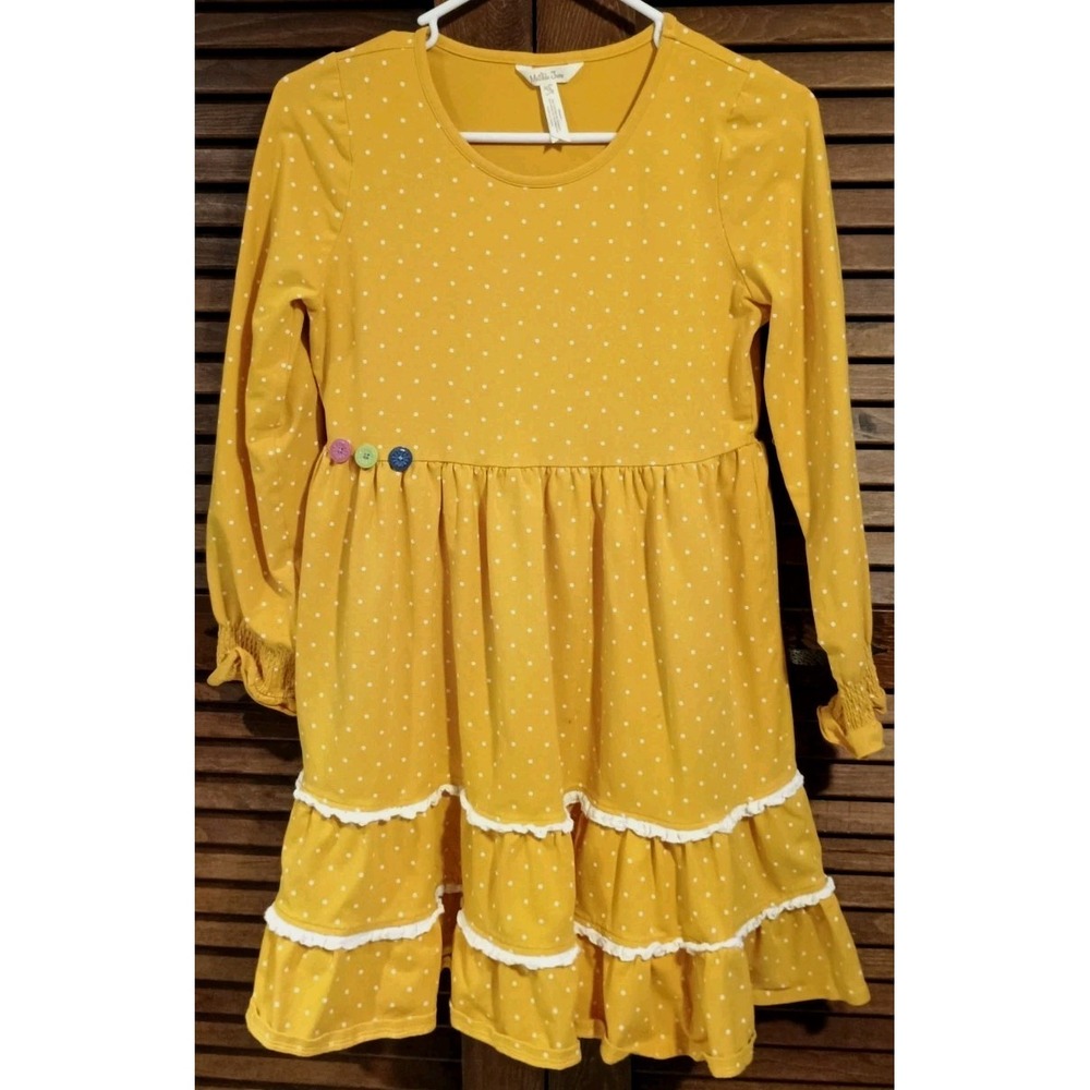 Matilda Jane Girl's Marigold Yellow White Polka Dot Dress Sz 16 Ruffle Boho - Picture 1 of 7